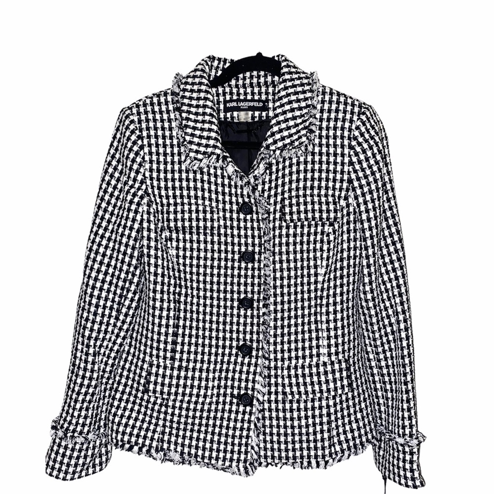 Karl Lagerfeld suit jacket, black & white, fringed edges, NWT! Women’s size 12 - Picture 7 of 7